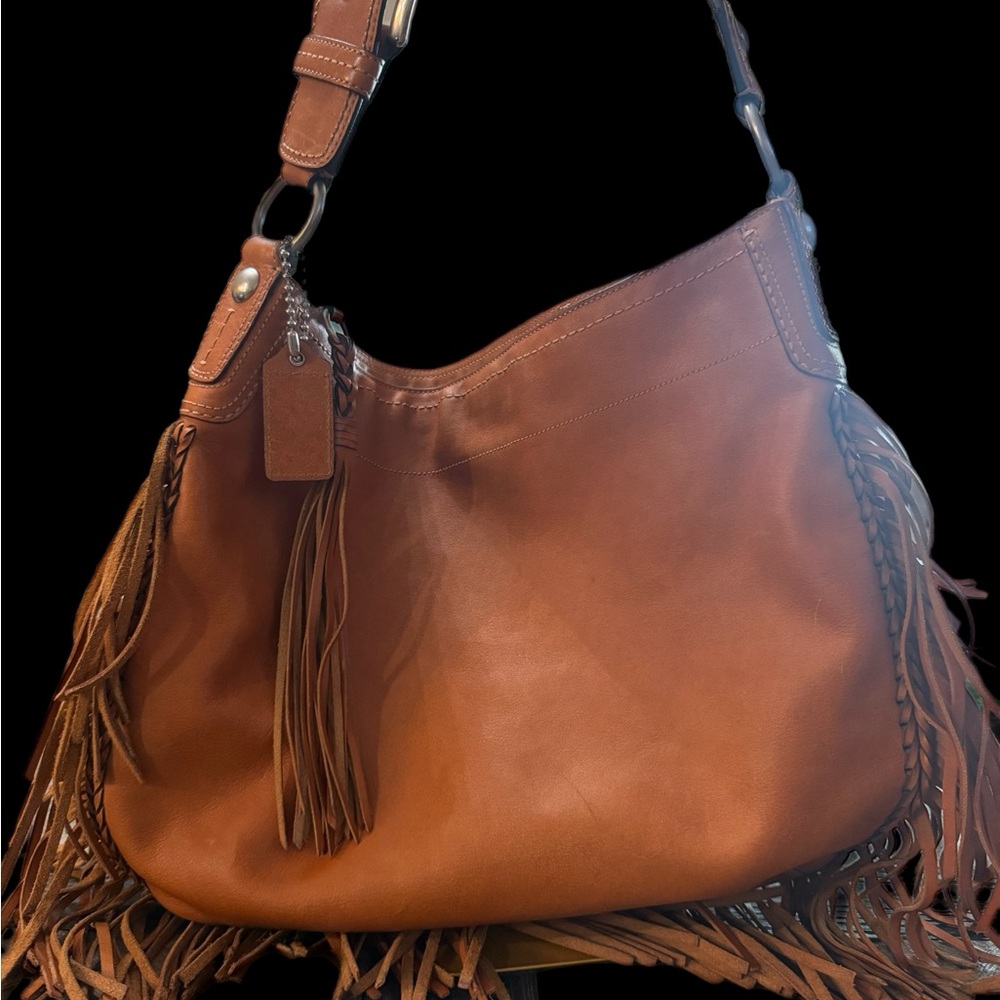 Coach Tan Leather Hobo Bag with Fringe - Picture 2 of 9